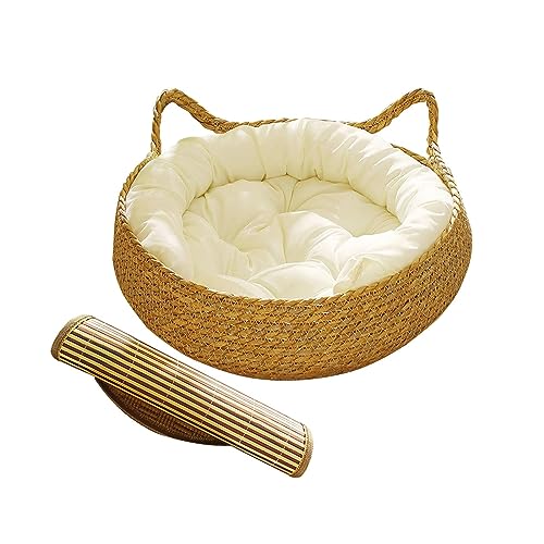 Baoblaze Katzenbettkorb, Katzenhaus, langlebiges Hundebett, waschbar, Katzenlounge, Zwinger, Nest, Katzenkratzbrett für große Katzen, Weißes Kissen 43x14cm von Baoblaze