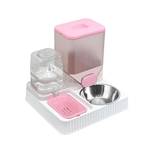 Baoblaze Katzenfutterspender und Wasserspender, Tierfutteraufbewahrung, Hundefutterspender, automatischer Futterspender für kleine Tiere und Hunde, Rosa mit Schale von Baoblaze