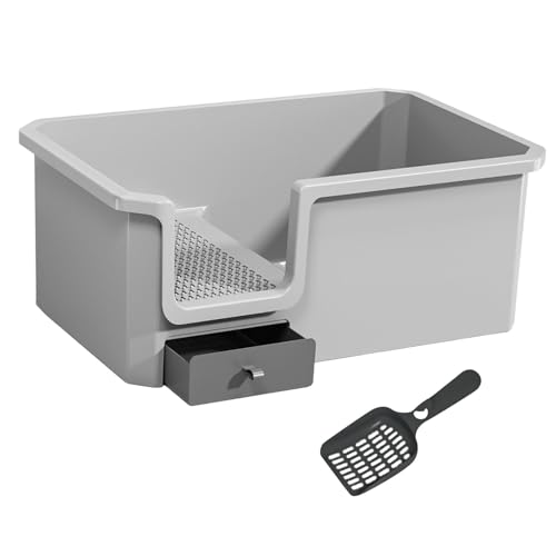 Baoblaze Katzentoilette, Katzentoilette, Haustierbedarf, tragbar, spritzwassergeschützt, leicht zu reinigen, stabil, extra groß, Töpfchentoilette für Katzen, Grau von Baoblaze