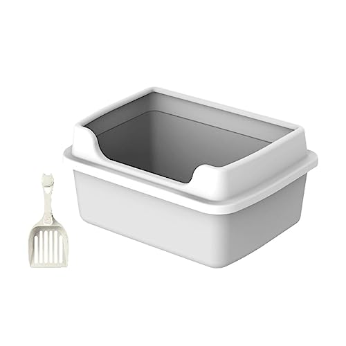Baoblaze Katzentoilette für Hauskatzen, Katzentoilette, leicht zu reinigen, tragbar, spritzwassergeschützt, Heimtierbedarf, hochseitige Katzentoilette mit, Grau M 38x29x18,5cm von Baoblaze