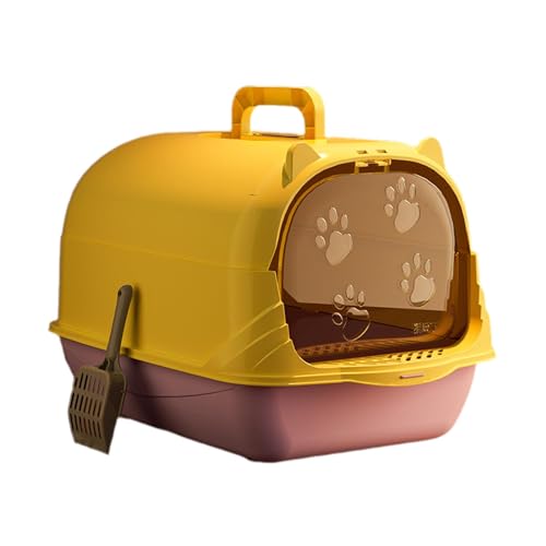 Baoblaze Katzentoilette mit Haube und Schaufel, tragbar, leicht zu reinigen, mit Vordertür für Hauskatzen, komplett geschlossenes Katzentoiletten-Töpfchen, Violett Gelb von Baoblaze