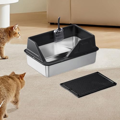 Baoblaze Katzentoilette mit hohen Seitenwänden, inklusive Schaufel, tragbarer Katzenbettpfanne und Matte für kleine und große Katzen, Schwarz von Baoblaze