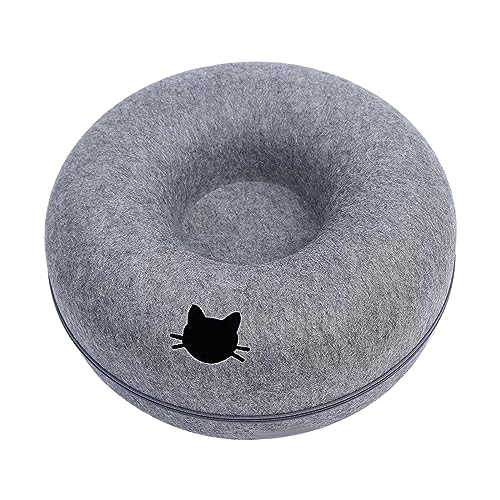 Baoblaze Katzentunnel Bett Donut, Katzenhöhle Filz Groß, Katzennest Höhle Filz Waschbar, Donut Katzenbett Tunnel Abnehmbar, Felt Cat Cave, Katzen Schlafplatz für Kitten Welpe, Dunkelblau 50cm von Baoblaze
