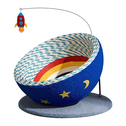 Baoblaze Kratzbrett für Katzen Als Ovale Kratzpappe Und Bequemes Katzenbett mit Spielball Aus Papierschnur Und Samtstoff für Den Innenbereich, Hellgraue Basis von Baoblaze