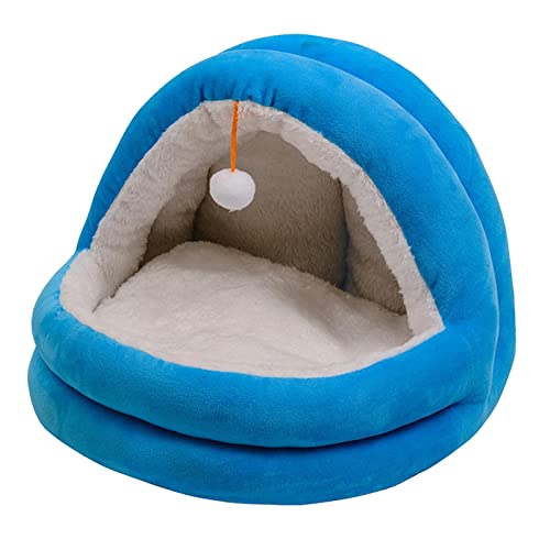 Baoblaze Niedliches Katzenbett für Katzen im Innenbereich, rutschfeste Kätzchenhöhle, halbgeschlossenes Hundeschlafbett, Warmer, gemütlicher Korb, Blau, S von Baoblaze