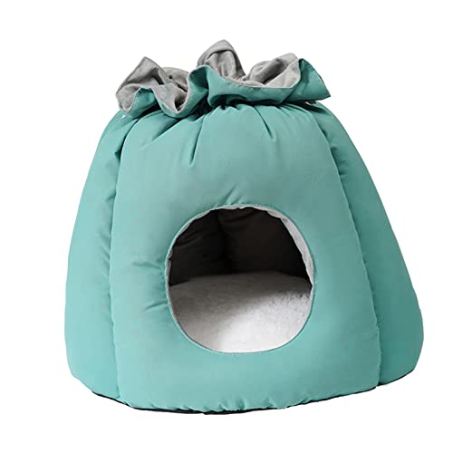 Baoblaze Plüsch-Höhle, Haustierbett, Katze, Hund, Zelt mit Kordelzug, rutschfeste Hütte, selbstwärmende, warme Decke, Hauskissen für Kätzchen, beruhigende, GRÜN von Baoblaze
