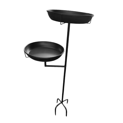 Baoblaze Vogelbadschale, Vogelfutterspender, multifunktional, elegant, mit Pfahl, doppellagige Schale, Vogelbad für Hof, Rasen, Hinterhof, Schwarz von Baoblaze