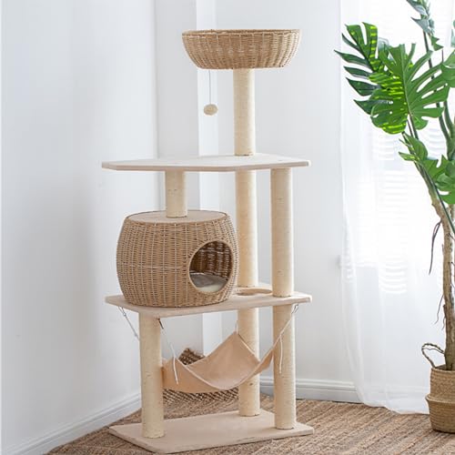 Katzenhaus, Katzenbaum, Katzenturm, Möbel, Kratzbaum mit natürlichem Sisalseil, Hängematte für Katzen und Kätzchen, hohes Katzenklettergerüst mit Rattanstange und Spielzeug Katzenhaus, Katzenbaum, Katzenturm, Möbel, Kratzbaum mit natürlichem Sisalseil, Hängematte für Katzen und Kätzchen, hohes Katzenklettergerüst mit Rattanstange und Spielzeug von Baodiale