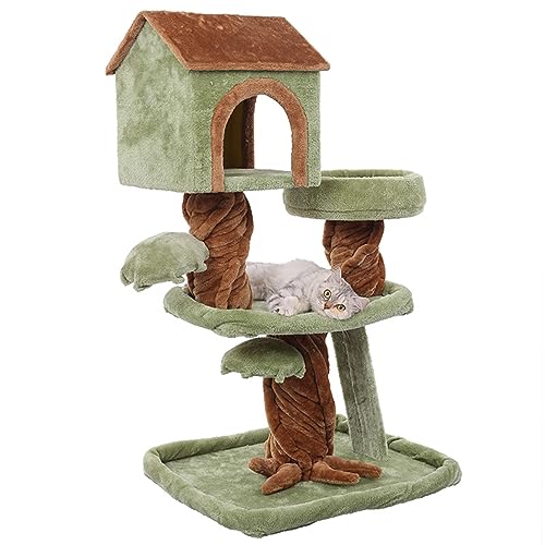 Katzenhaus, Katzenbaum, Katzenturm für Hauskatzen, mehrstöckiges, gemütliches Katzenhaus aus Plüsch, Katzenhaus, Kratzbäume für Hauskatzen mit Haus, Stil Einer Zimmerpflanze – Grün Katzenhaus, Katzenbaum, Katzenturm für Hauskatzen, mehrstöckiges, gemütliches Katzenhaus aus Plüsch, Katzenhaus, Kratzbäume für Hauskatzen mit Haus, Stil Einer Zimmerpflanze – Grün von Baodiale