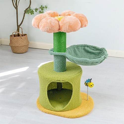 Katzenhaus Der Katzenbaum in Blumenform für Hauskatzen mit großem Katzenklo, Katzenkratzturm mit großer Hängematte und Sitzstange, 70 cm, Grün Katzenhaus Der Katzenbaum in Blumenform für Hauskatzen mit großem Katzenklo, Katzenkratzturm mit großer Hängematte und Sitzstange, 70 cm, Grün von Baodiale