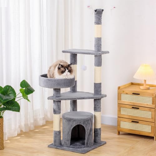 Katzenhaus Katzenbaum, Katzenturm mit Sisal-Kratzbaum für Hauskatzen, 95/141/146/182 cm, mehrstöckiges Katzenhaus mit Sitzstange und Kätzchenspielzeug, Katzenmöbel für Kätzchen Katzenhaus Katzenbaum, Katzenturm mit Sisal-Kratzbaum für Hauskatzen, 95/141/146/182 cm, mehrstöckiges Katzenhaus mit Sitzstange und Kätzchenspielzeug, Katzenmöbel für Kätzchen von Baodiale