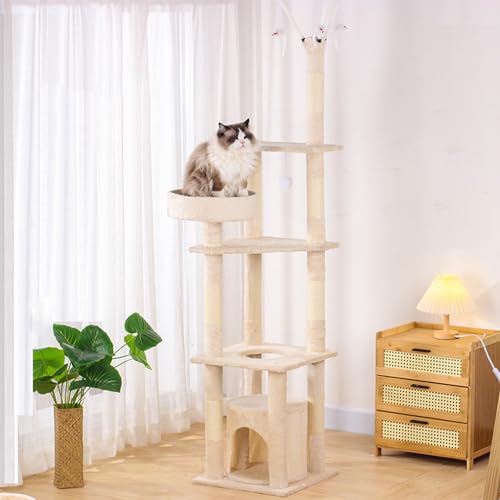 Katzenhaus Katzenbaum, Katzenturm mit Sisal-Kratzbaum für Hauskatzen, 95/141/146/182 cm, mehrstöckiges Katzenhaus mit Sitzstange und Kätzchenspielzeug, Katzenmöbel für Kätzchen Katzenhaus Katzenbaum, Katzenturm mit Sisal-Kratzbaum für Hauskatzen, 95/141/146/182 cm, mehrstöckiges Katzenhaus mit Sitzstange und Kätzchenspielzeug, Katzenmöbel für Kätzchen von Baodiale
