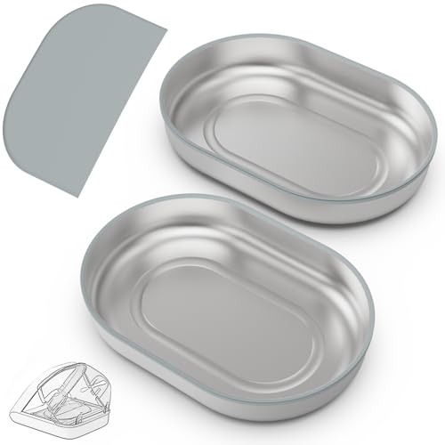 Edelstahlschalen für automatischen Mikrochip-Futterautomat für Haustiere – Dichtungsring-Design zur Frischehaltung und Geruchsreduzierung, leicht zu reinigen, 2er-Set Plus Unterlage von Baofum
