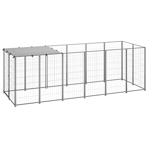 BaraSh Hundezwinger Silbern 330x110x110 cm Stahl Gartenzaun Zaun FüR Hunde Freigehege Kleintierzaun Outdoor Hundegitter Garten Haustier Zaun Garten von BaraSh