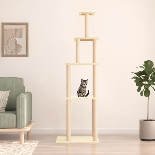 BaraSh Kratzbaum mit Sisal-Kratzsäulen Creme 183 cm Kratzbaum Deckenhoch Modern für Katzen von BaraSh