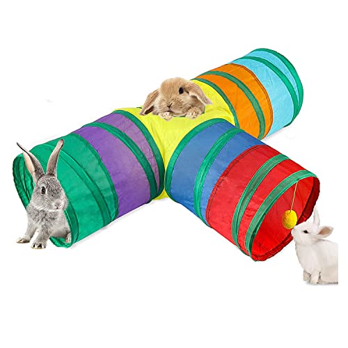 Barabesty Bunny Tunnels & Tubes Faltbare 3 Hasen-Versteck für kleine Tiere Aktivitätsspielzeug für Zwergkaninchen Bunny Kitty von Barabesty
