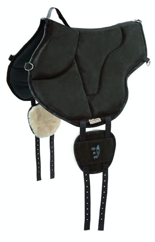 Barefoot Ride-On-Pad schwarz – Pferdefreundliches Reitkissen mit V-Gurtung – rutschfeste Mikrofaser-Oberfläche & Schafwoll-Patches – Größen für Erwachsene von Barefoot