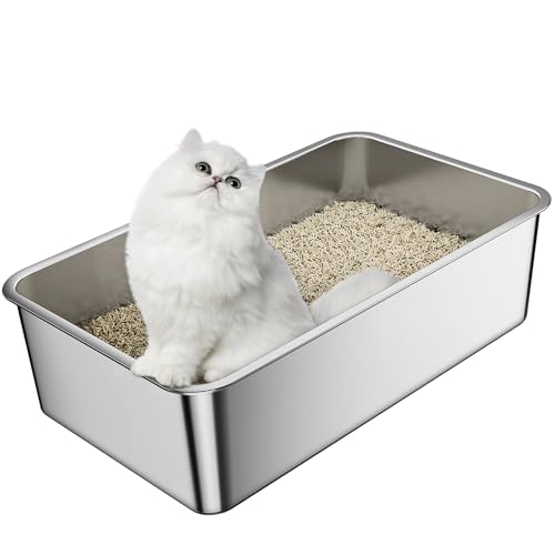 Barhon Katzenklo Edelstahl 50 x 35 x 15 cm, Katzentoilette Edelstahl für Großkatzen mit hoher Seite, Katzenklo Metall Nicht klebend, leicht zu reinigen Barhon Katzenklo Edelstahl 50 x 35 x 15 cm, Katzentoilette Edelstahl für Großkatzen mit hoher Seite, Katzenklo Metall Nicht klebend, leicht zu reinigen von Barhon