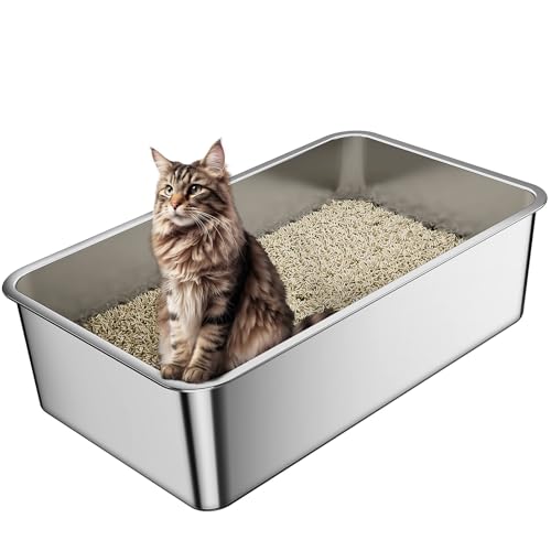 Barhon Katzenklo Edelstahl XXL 60 x 40 x 15 cm, Katzentoilette Edelstahl groß für Großkatzen mit hoher Seite, Katzenklo Metall Nicht klebend, leicht zu reinigen Barhon Katzenklo Edelstahl XXL 60 x 40 x 15 cm, Katzentoilette Edelstahl groß für Großkatzen mit hoher Seite, Katzenklo Metall Nicht klebend, leicht zu reinigen von Barhon