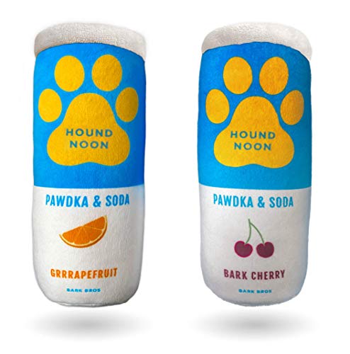 Bark Bros - Hound Noon – 2er-Pack Plüsch-Hundespielzeug mit Quietschelement, lustiges Getränk-Parodie – Alkohol-Hundespielzeug – Hundespielzeug für Hunde – niedliches Hundespielzeug – von Bark Bros