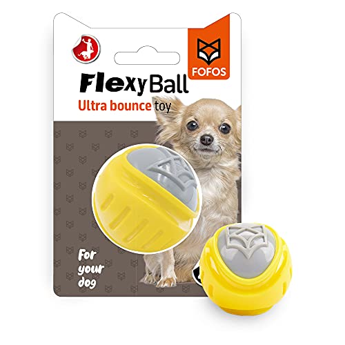 BarkButler x Fofos Flexy Ball Ultra Bounce Quietschendes Hundespielzeug S, Gelb | XS / Kleine Hunde (0-10 kg) | Dura-Flex TPR | Weiche Textur | Sanft zu Zähnen & Zahnfleisch | Für alle Hunderassen von BarkButler