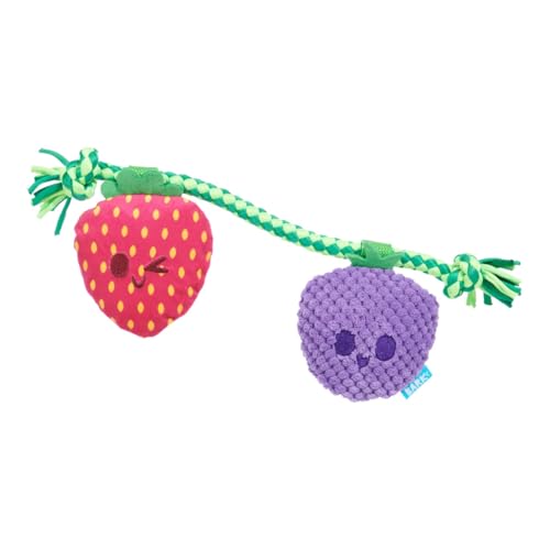 BARK Berry Best Friends Hundespielzeug, Plüsch-Erdbeere und Traube mit Seil, interaktives Haustierspielzeug von Barkbox