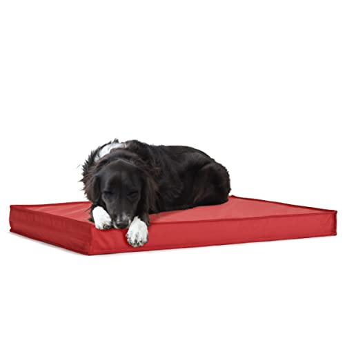 BarkBox Hunde- oder Katzen-Plattformbett für den Außenbereich, wasserdicht, mit abnehmbarem Bezug, für alle Wetterbedingungen, groß, Rot von Barkbox