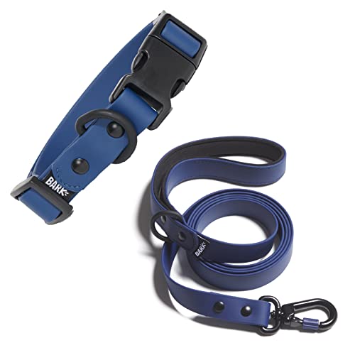 BarkBox Walking Gear Leine und Halsband Bundle - Geruchsdicht, Wasserdicht, Verstellbares Hundehalsband mit wasserdichter Leine - Marineblau - Größe S von Barkbox