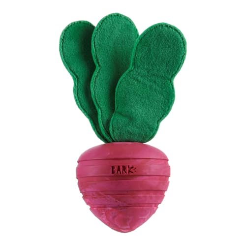 Barkbox BARK Super Chewer Hundespielzeug Rübe, Gummi und Plüsch, Rosa und Grün, XS/S/M von Barkbox