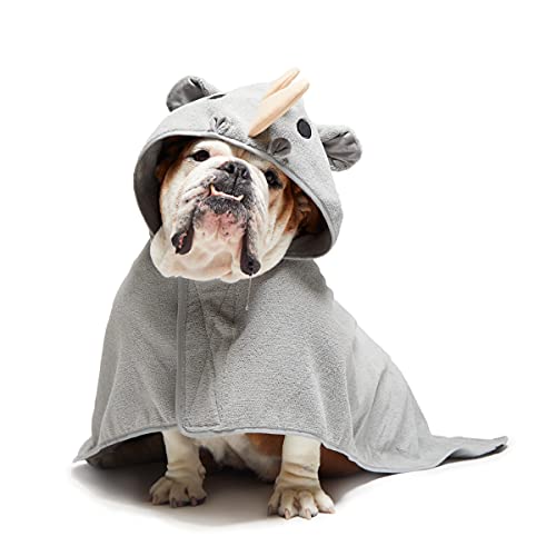 BarkBox Hundebademantel Handtuch - Leichter, super süßer schnell trocknender Bademantel für Hunde - Nashorn (Medium) von Barkbox