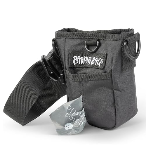 Barking Bags Schwarze Leckerli-Tasche für Hunde und Trainingstasche, ideal für Welpen- und Hundetraining, leichtes und praktisches Design mit Magnetverschluss, dreifach tragbar, für Leckerlis und von Barking Bags