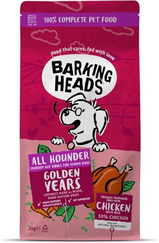 Barking Heads Hunde Trockenfutter for Senior Dogs - Golden Years - 100% natürliche Free-Run Huhn und Fisch ohne künstliche Aromen, optimale Protein- und Fettwerte für Ältere Hunde, 2 kg von Barking Heads