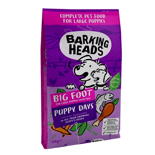 Barking Heads Hundefutter für große Rassen - Welpen - 100% natürliches Huhn und Lachs, keine künstlichen Aromen, gut für starke Zähne und Knochen, 12 kg Welpentage - für große Rassen 39 EU von Barking Heads