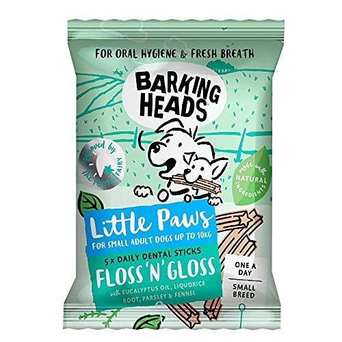 Barking Heads Little Paws Treats Floss 'n' Gloss Kleine Rassen, 50 Stück (10 Packungen mit 5 Stäbchen in jeder Packung) von Barking Heads