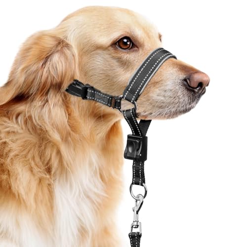 BARKLESS Hundehalsband aus weichem Nylon für große und mittelgroße Hunde, reflektierende Polsterung, Kopfhalfter für Training, verstellbare Maulkorbleine kein Ziehen, Springen, Nasenleine, ideal zum von Barkless