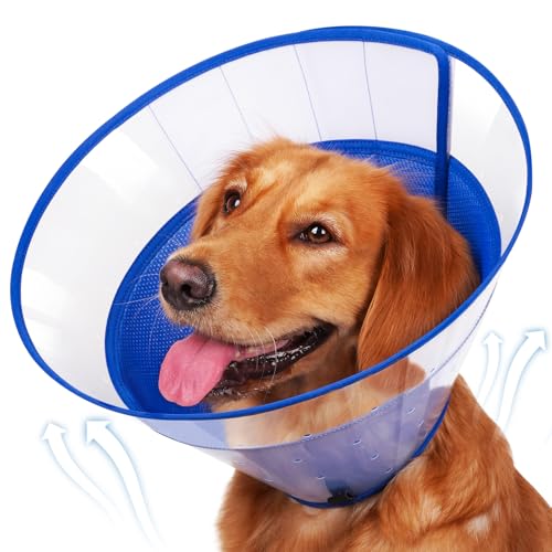 BARKLESS Hundekegel, weicher Kegel für große Hunde, um das Lecken von beißenden Wunden zu stoppen, atmungsaktives E-Halsband für Hunde nach Operationen, verstellbares transparentes elisabethanisches BARKLESS Hundekegel, weicher Kegel für große Hunde, um das Lecken von beißenden Wunden zu stoppen, atmungsaktives E-Halsband für Hunde nach Operationen, verstellbares transparentes elisabethanisches von Barkless