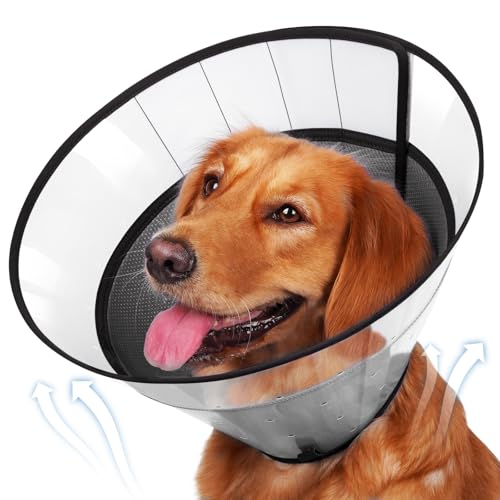 BARKLESS Hundekegel, weicher Kegel für große Hunde, um das Lecken von beißenden Wunden zu stoppen, atmungsaktives E-Halsband für Hunde nach Operationen, verstellbares transparentes elisabethanisches BARKLESS Hundekegel, weicher Kegel für große Hunde, um das Lecken von beißenden Wunden zu stoppen, atmungsaktives E-Halsband für Hunde nach Operationen, verstellbares transparentes elisabethanisches von Barkless