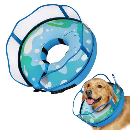 Hundekegel, weiches Hunde-Donut-Halsband nach Operationen für kleine, mittelgroße und große Hunde, aufblasbarer Hundekegel mit verbessertem Anti-Leck-abnehmbarem Schild, blockiert nicht die Sicht, von Barkless
