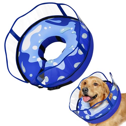 Hundekegel, weiches Hunde-Donut-Halsband nach Operationen für mittelgroße und große Hunde, aufblasbarer Hundekegel mit verbessertem Anti-Leck-abnehmbarem Schild, blockiert nicht die Sicht, Alternative von Barkless