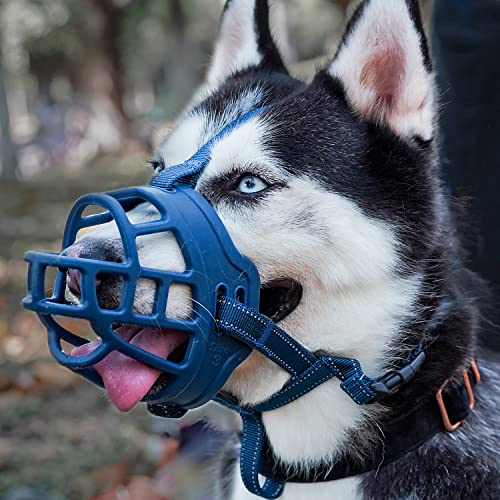 Hundemaulkorb, weicher Korb aus Silikon, verhindert Beißen, Kauen und Bellen, ermöglicht Trinken und Hecheln, verwendet mit Halsband von Barkless