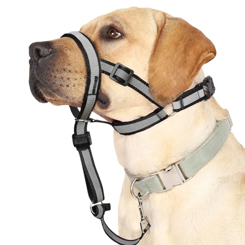 Reflektierendes Halfter, kein Ziehhalsband für große Hunde, Anti-Zieh-Maulkorb-Leine für große Rassen, Verstellbarer weicher Hundehalfter, Nasenleine für einfache Kontrolle auf Spaziergängen Reflektierendes Halfter, kein Ziehhalsband für große Hunde, Anti-Zieh-Maulkorb-Leine für große Rassen, Verstellbarer weicher Hundehalfter, Nasenleine für einfache Kontrolle auf Spaziergängen von Barkless