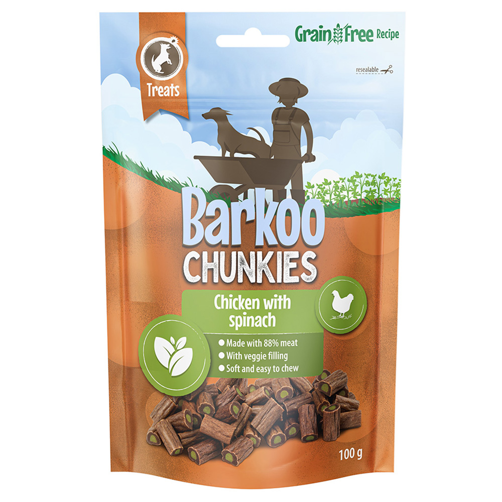 Barkoo Chunkies Gefüllte Sticks - Sparpaket: 3 x 100 g Huhn & Spinat von Barkoo