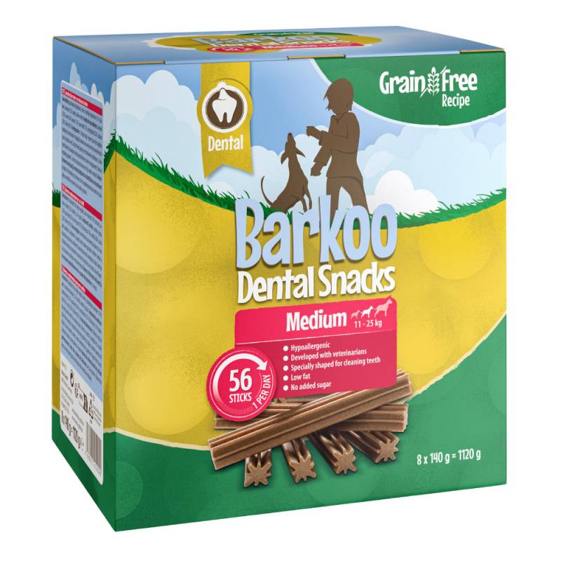 Sparpaket Barkoo Dental Snacks - GETREIDEFREIE Rezeptur - für mittelgroße Hunde 56 Stück (1,12 kg) von Barkoo