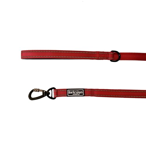 Barkridges® Hochwertige Hundeleine mit 3 Griffen, Verkehrsgriff, gesichert, Verriegelungsclip, gepolsterter Griff, Sicherheits-Reflexstreifen, bequem für kleine, mittelgroße und große Hunde, Rot, 120 von Barkridges