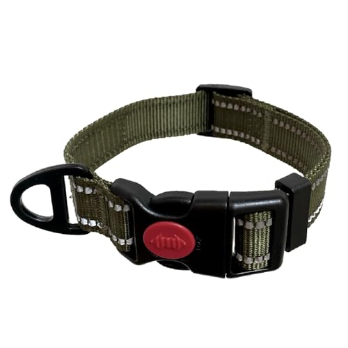 Barkridges® Premium-Hundehalsband, verstellbar, leicht zu tragende Schnalle, abschließbar, langlebig, Sicherheits-Reflexstreifen, bequem für kleine, mittelgroße und große Hunde (Armeegrün, M) von Barkridges