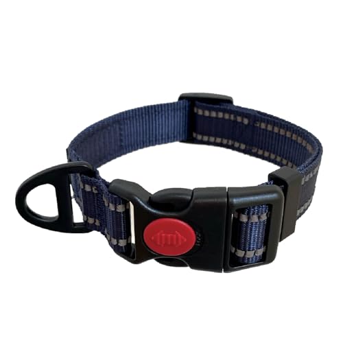 Barkridges® Premium-Hundehalsband, verstellbar, leicht zu tragende Schnalle, abschließbar, langlebig, Sicherheits-Reflexstreifen, bequem für kleine, mittelgroße und große Hunde (Dunkelblau, M) von Barkridges