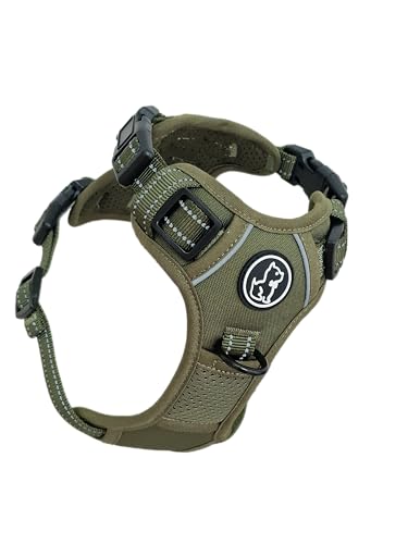 Barkridges® TruFit Komfort-Hundegeschirr, verstellbar, einfach zu tragen, kein Ziehen, kein Ziehen, scheuerfrei, sicherheitsreflektierend, bequem, S, M, L (Armeegrün, S - normale Passform) von Barkridges