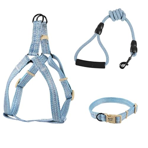 Barky Club Hunde- und Katzengeschirr-Set, verstellbare Leine, Halsband und Geschirr, atmungsaktiv, leicht und bequem, geeignet für kleine bis mittelgroße Haustiere (Blau, S) von Barky Club