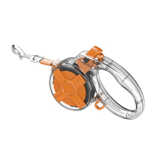 Einziehbare Hundeleine, 4 m, reflektierendes Nylonband, Einhandbremse & Verriegelung, transparenter ABS-Griff, starker Legierungsclip, für kleine und mittelgroße Hunde bis 20 kg (Orange) von Barky Club