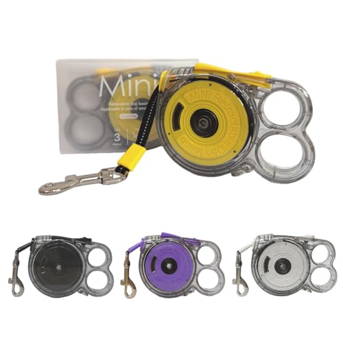 Einziehbare Mini-Hundeleine, 3 m, reflektierendes flaches Klebeband, Taschengröße, Leine für kleine Hunde unter 5 kg, leicht, 104 g, One-Touch-Lock-System (Gelb) von Barky Club